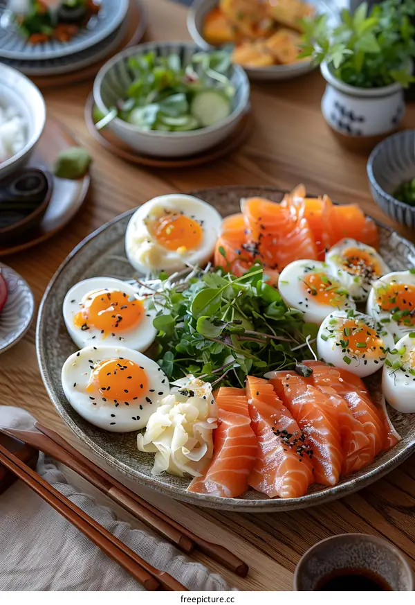 Japanese Style Salad with Salmon and Eggs
