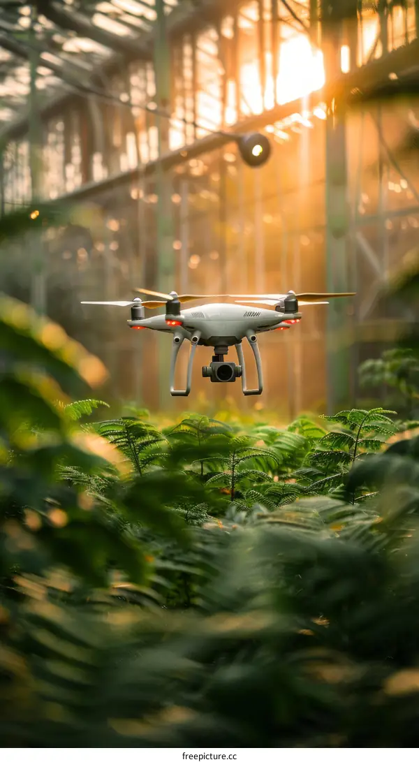 A Remote-Controlled Drone Flies Over a Forest