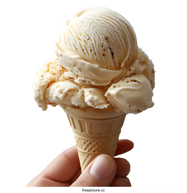 [Transparent Background PNG]Delicious Vanilla Ice Cream in a Waffle Cone
