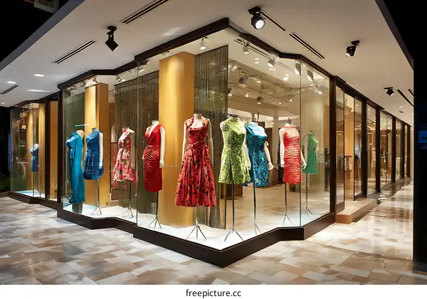 Fashion Boutique Display at Night