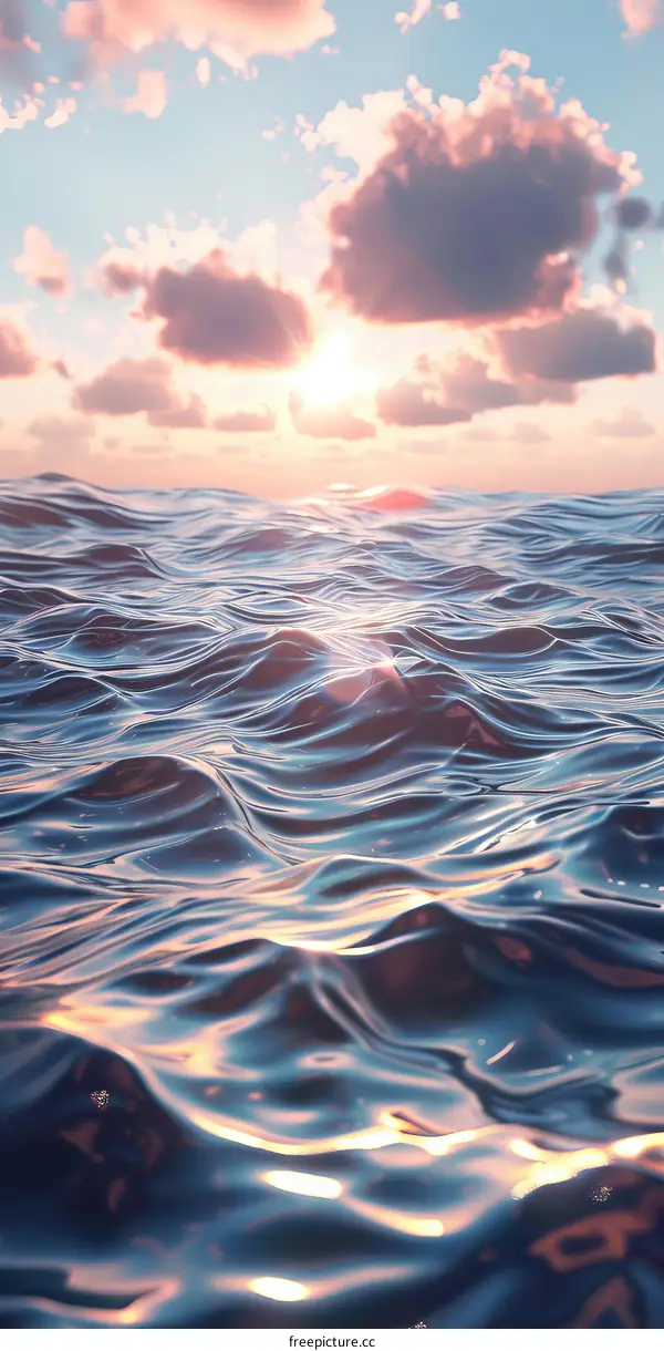 Sunset over a vast body of water