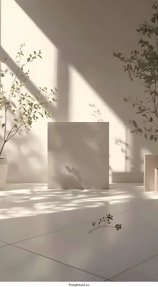 Minimalist Aesthetic with Square Platform and Plants