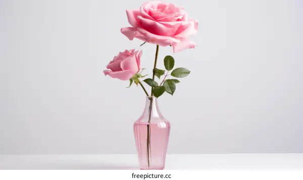 Pink roses in a pink glass vase