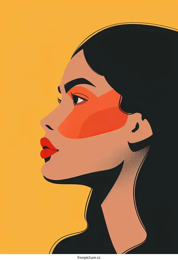 Portrait of a young woman with dark hair and red blush