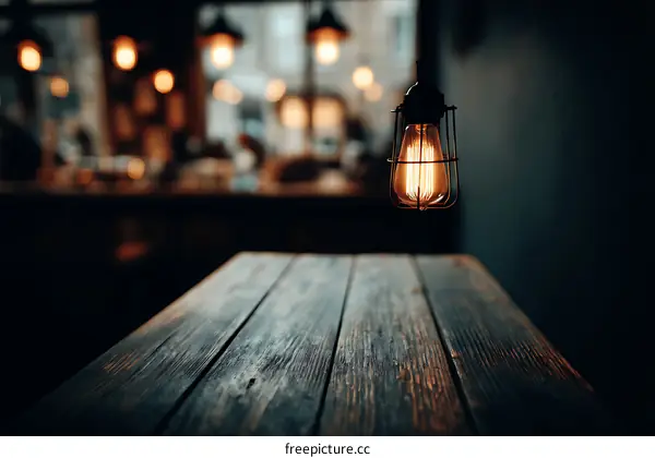Rustic Wooden Table with Edison Bulb Light