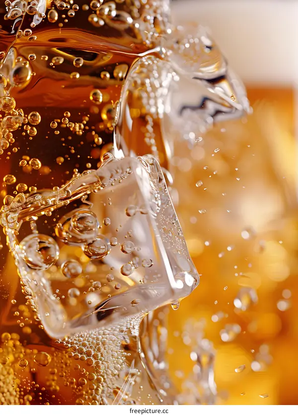 Ice Cube Melting in a Glass of Soda
