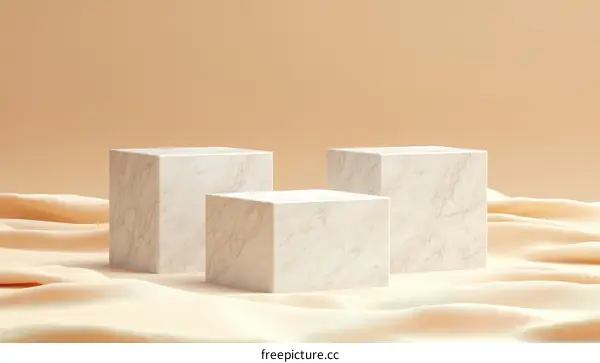 Minimalist Marble Display Podiums on Peach Background