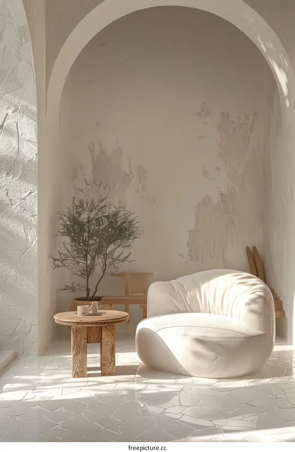 Modern Minimalist Living Room with Arched Doorway