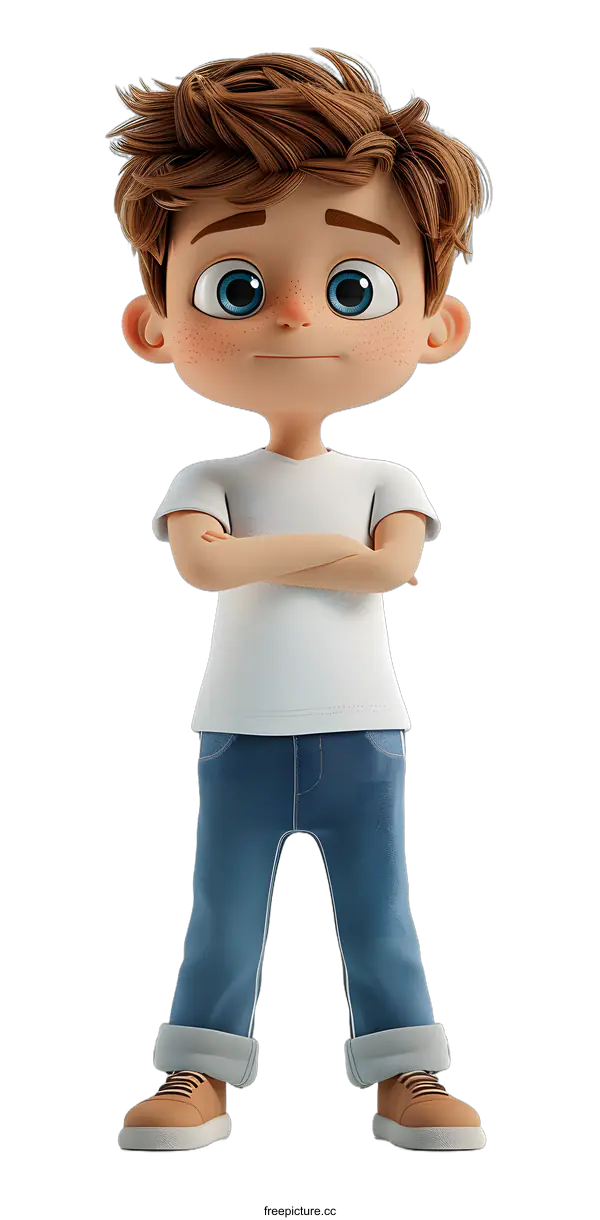 [Transparent Background PNG]3D Cartoon Boy with Arms Crossed