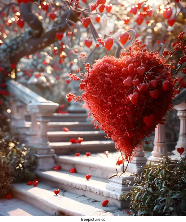  topiary of red hearts in the garden