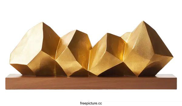 [Transparent Background PNG]Geometric Gold Sculpture on Wooden Base