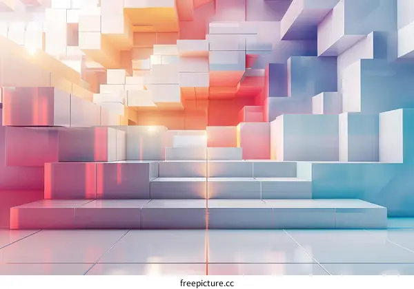 Pink and Blue 3D Geometric Staircase