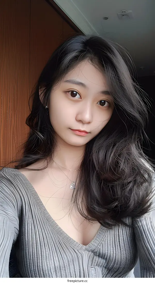 Portrait of a Young Woman with Long Black Hair