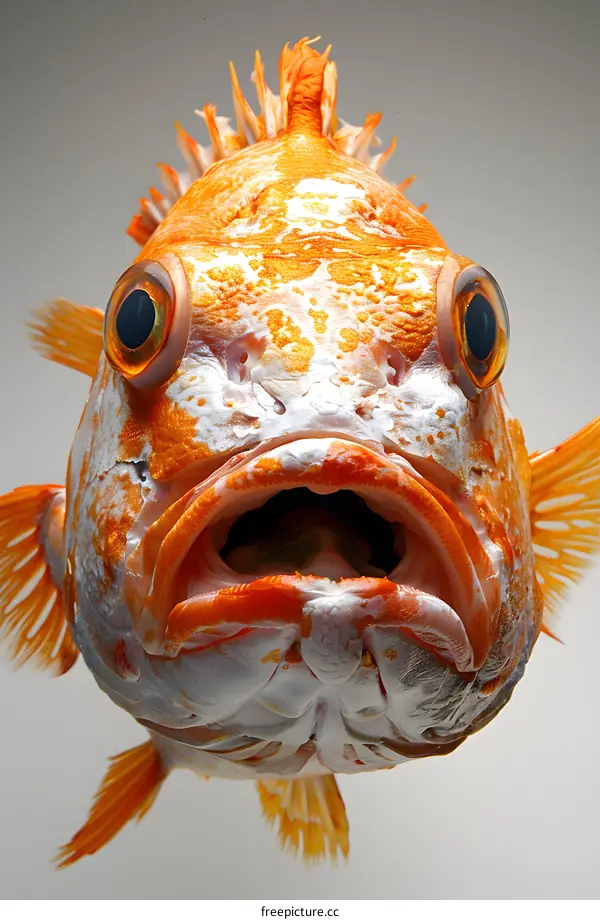 A close up of a fish with big eyes and an open mouth
