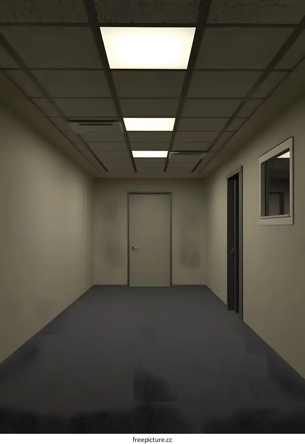 Office Hallway Interior Design With Grey Walls and Carpet