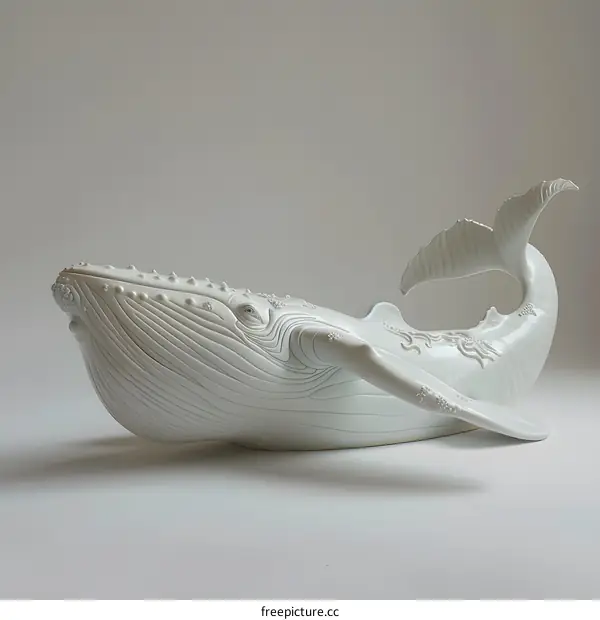 White Whale Sculpture on White Background