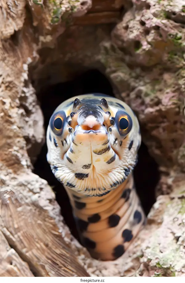 Curious Reptile Peeking Out Hole