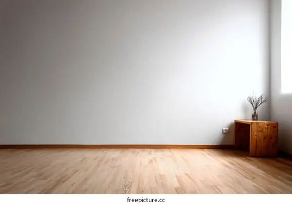 Empty Room Interior with Wooden Flooring and a Corner Table