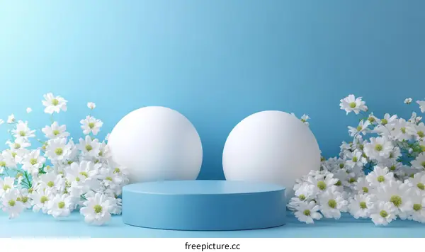 Simple Blue and White Product Showcase with Flowers