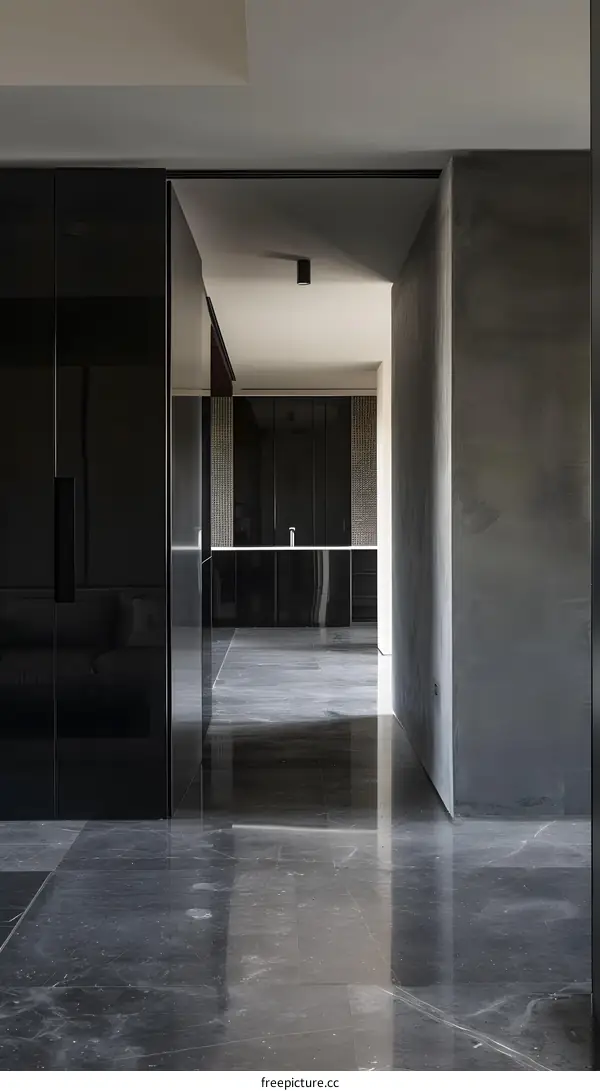 Modern Minimalist Black and White Interior Design with Marble Flooring