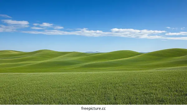 Rolling Green Fields Under a Clear Sky