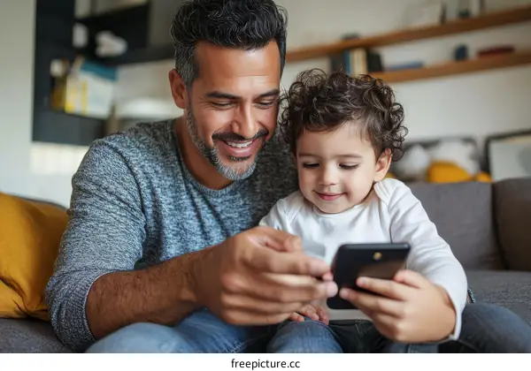 Father and Son Enjoying Technology Together