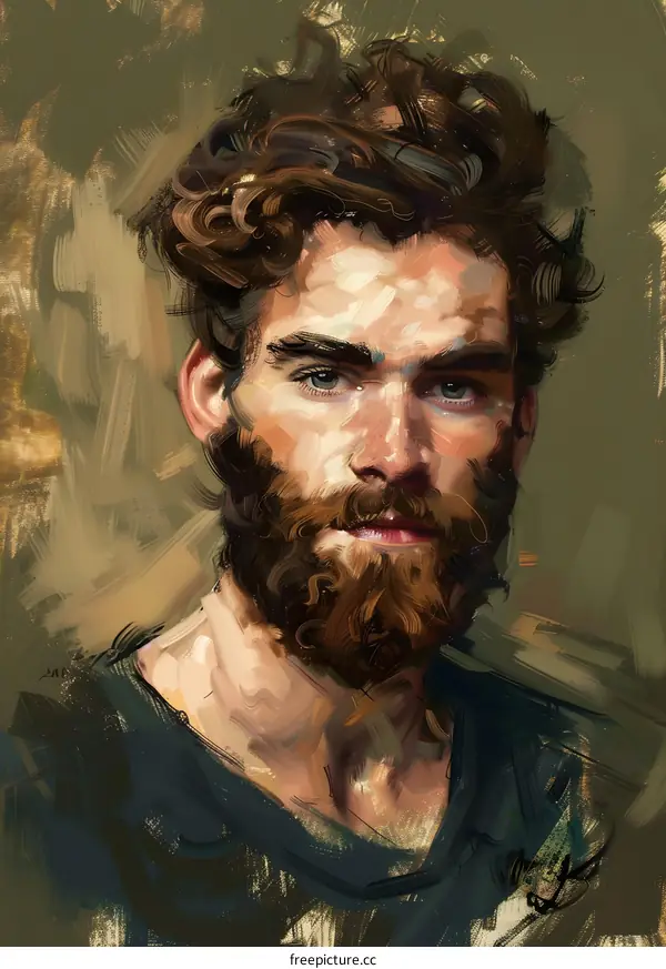 Portrait of Man with Beard and Curly Hair