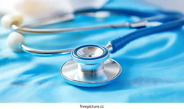 Medical Stethoscope on Blue Scrubs