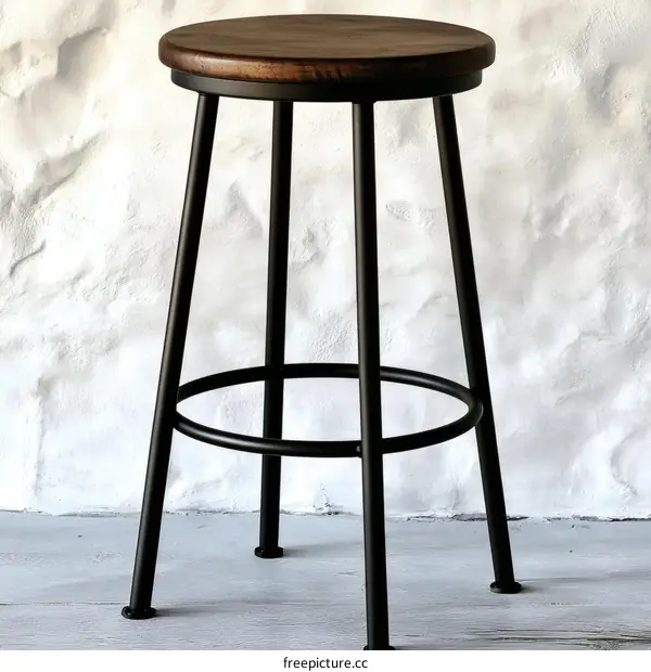 Modern Industrial Bar Stool with Wooden Top