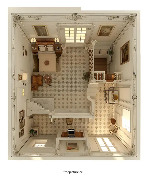 Top View of a Luxurious Interior Design with Ornate White Molding