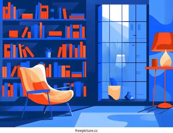 Cozy Living Room Interior with Bookshelf and Window