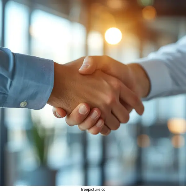 Two business people shaking hands in agreement