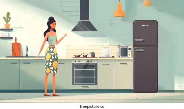 Woman in Kitchen Looking at the Range Hood
