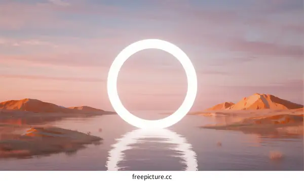 Scenic Lake with Abstract Circle Over Water at Sunset