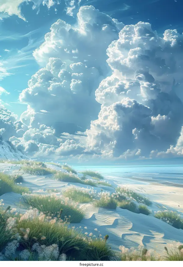 Flowing Sand Dunes Under Clear Turquoise Sky