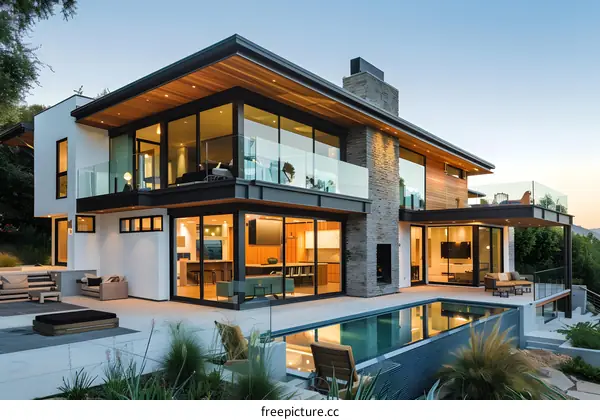 Modern House with Pool and Large Windows