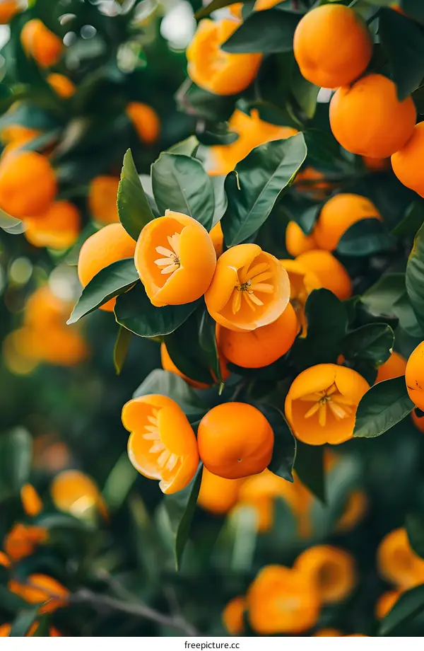 Close Up of Orange Tree with Ripe Oranges