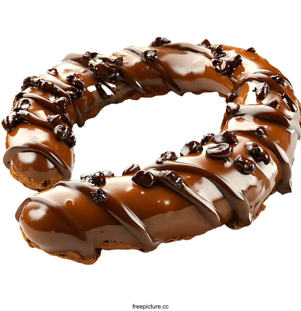 [Transparent Background PNG]Chocolate Glazed Ring Doughnut with Chocolate Chips