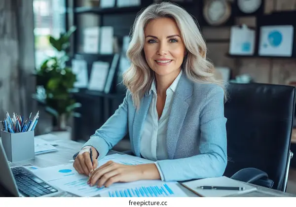 Confident Businesswoman Working on Documents