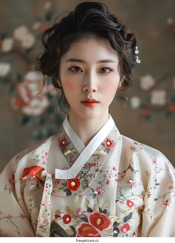 Portrait of a young Korean woman in traditional dress