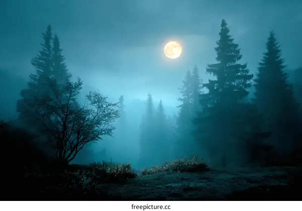 Mystical Moonlight Forest at Night