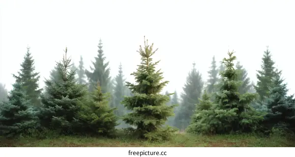 Christmas Tree Farm in Foggy Morning