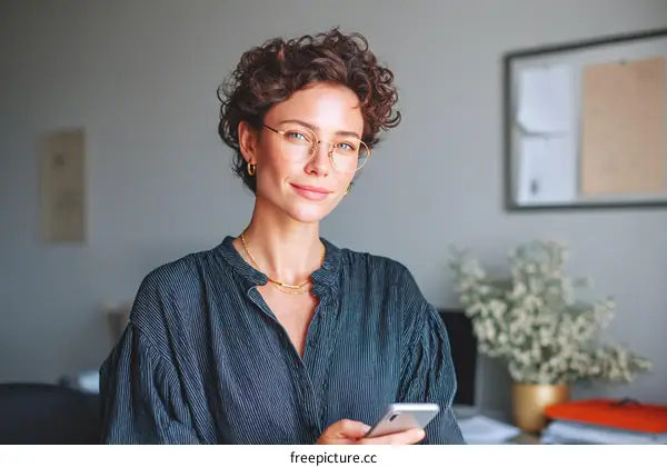 Woman in Office Setting with Phone