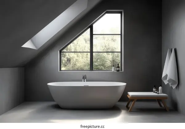 Modern Attic Bathroom Design with a Large Window