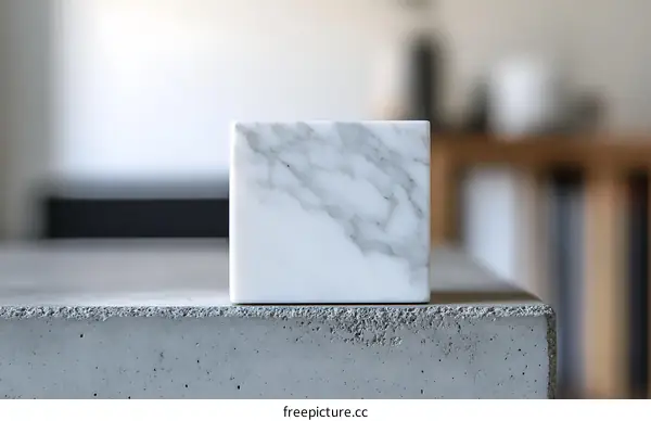 Modern Minimalist Marble Block on Concrete