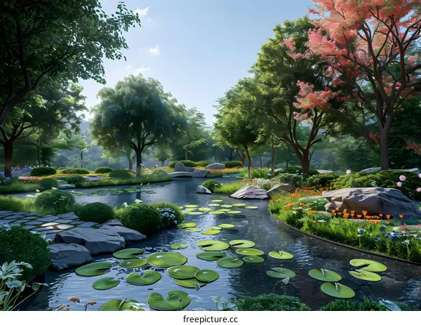 The landscape design效果图 of the garden