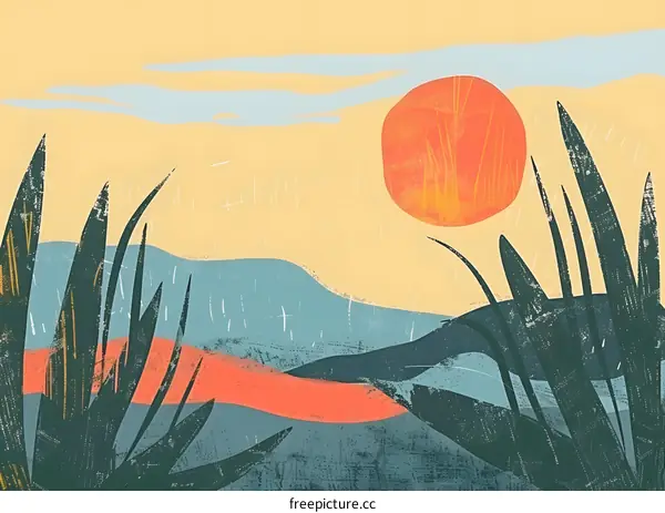 Abstract Landscape with Sun and Grass