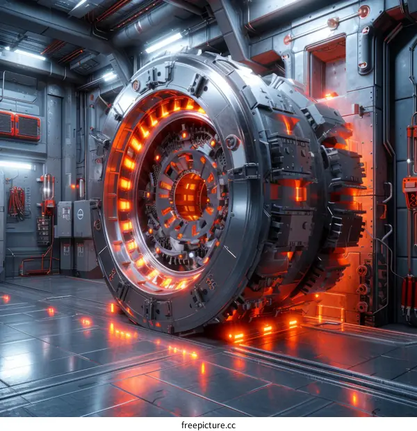 Sci-fi illustration of a futuristic spaceship engine room