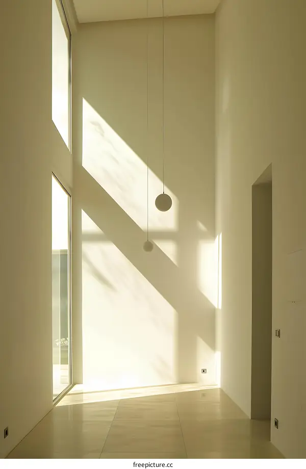 Modern Minimalist Interior Design With Sunlight and Two Pendant Lights