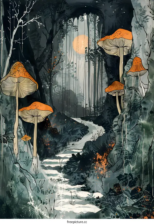 Watercolor Painting of a Mystical Forest Path